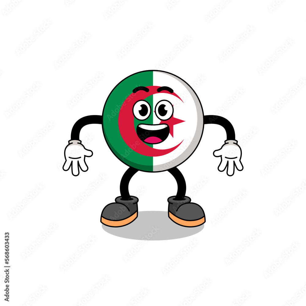 algeria flag cartoon with surprised gesture