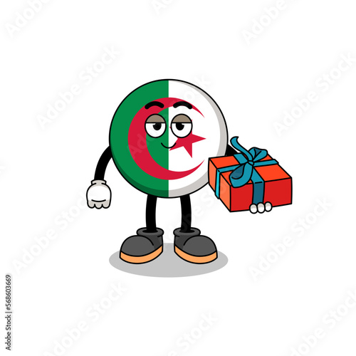 algeria flag mascot illustration giving a gift