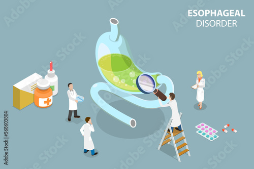 3D Isometric Flat Vector Conceptual Illustration of Esophageal Disorder, Gastroesophageal Feflux Symptoms, Gastric Disease