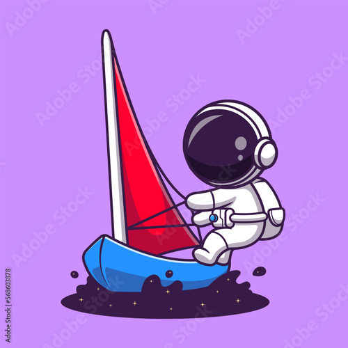 Cute Astronaut Riding Water Bike Jet Ski In Space Cartoon 
Vector Icon Illustration. Science Transportation Icon Concept 
Isolated Premium Vector. Flat Cartoon Style