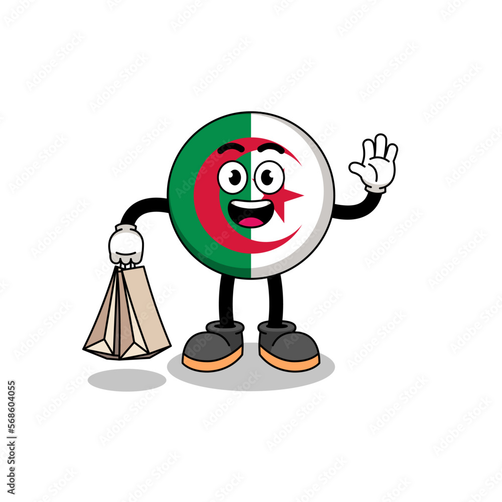 Cartoon of algeria flag shopping Cartoon of algeria flag shopping