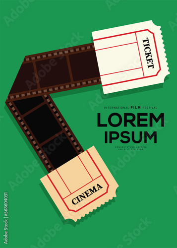 Movie and film poster design template background with cinema ticket