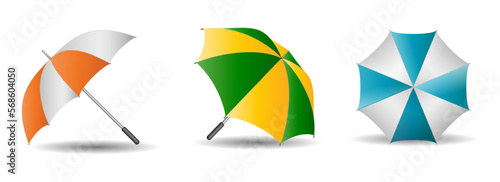set of realistic striped umbrella in various type.