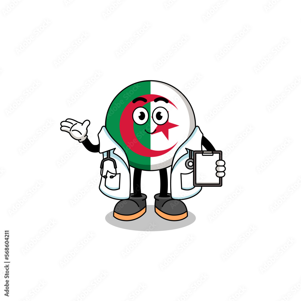 Cartoon mascot of algeria flag doctor