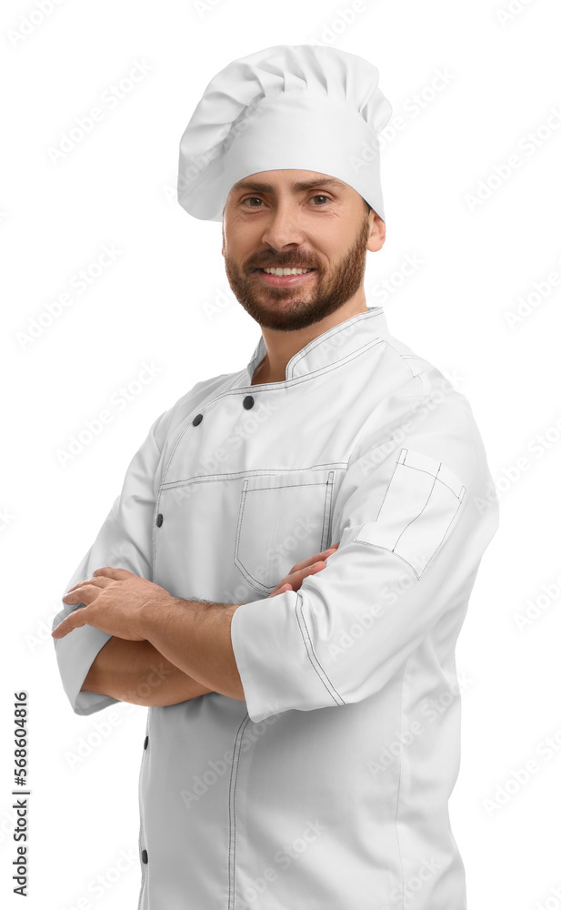 Smiling mature male chef on white background Smiling mature male chef on white background