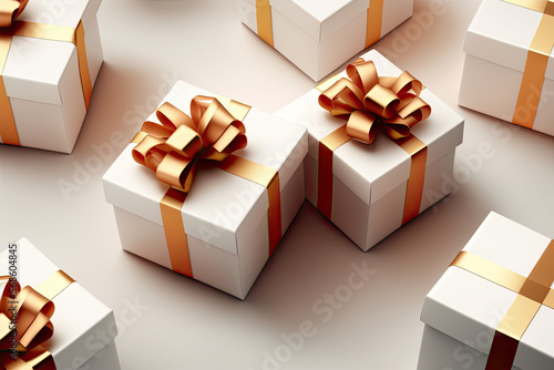 Photographie Gifts, presents, bows, ribbons, gift, box, present, wrapped, decorative, colorfu