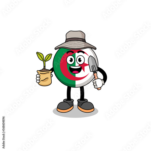 Illustration of algeria flag cartoon holding a plant seed