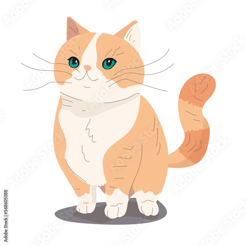 Ilustración en vectores de gato naranja sonriente, estilo caricatura.