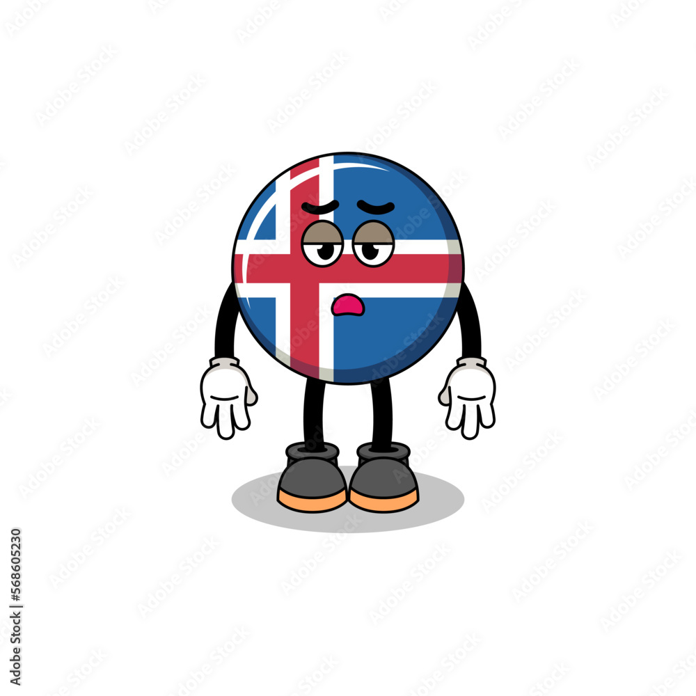 iceland flag cartoon with fatigue gesture iceland flag cartoon with fatigue gesture