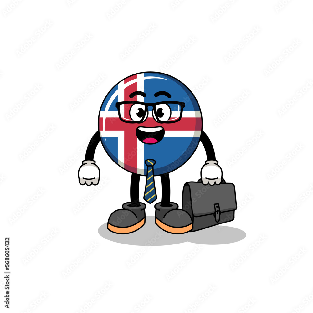 iceland flag mascot as a businessman