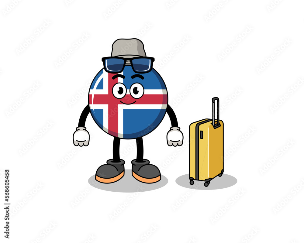 iceland flag mascot doing vacation iceland flag mascot doing vacation