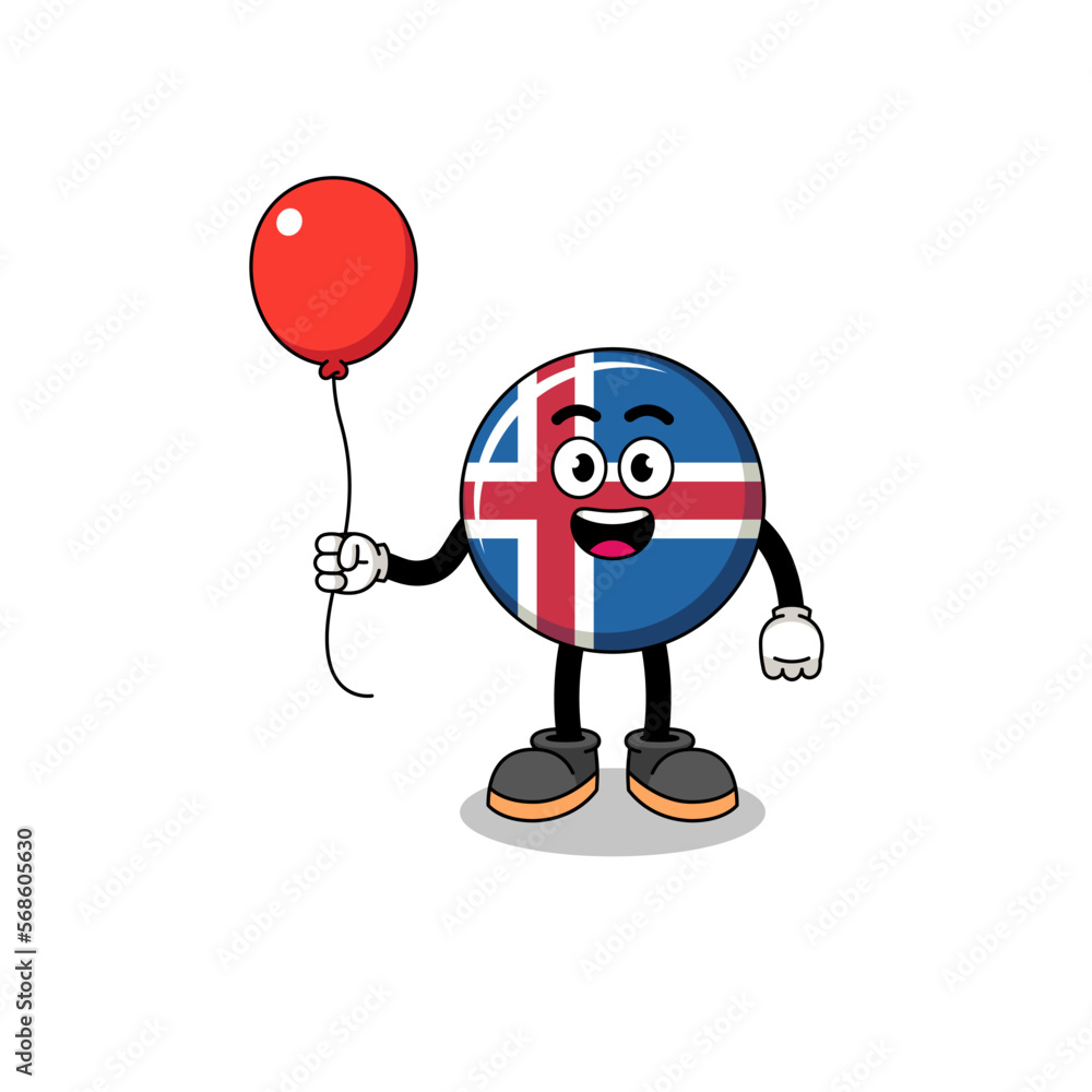 Cartoon of iceland flag holding a balloon