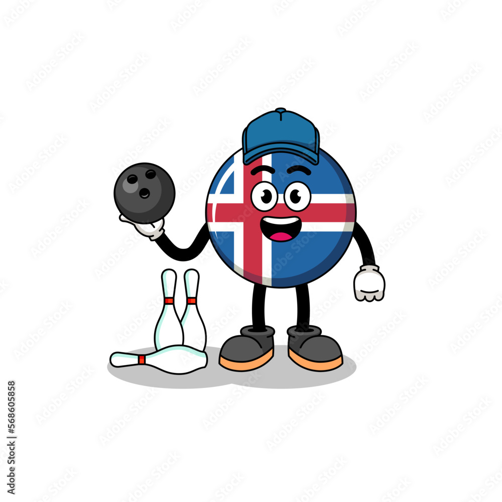 Mascot of iceland flag as a bowling player