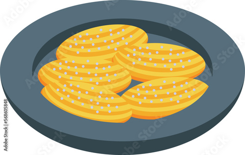 Churro plate icon isometric vector. Spain food. Cute dish