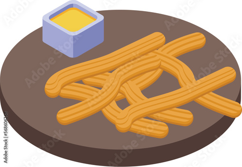 Churro sauce menu icon isometric vector. Spain food. Mexican food