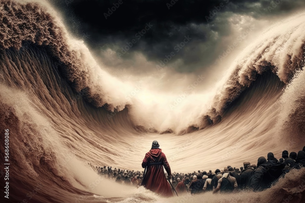 The Epic Journey of Moses and His Followers Across the Red Sea A Vision of a Glowing Cross