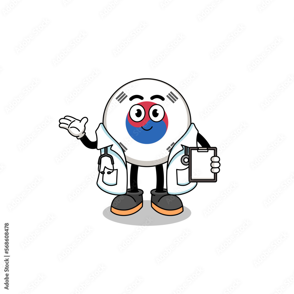 Cartoon mascot of south korea flag doctor