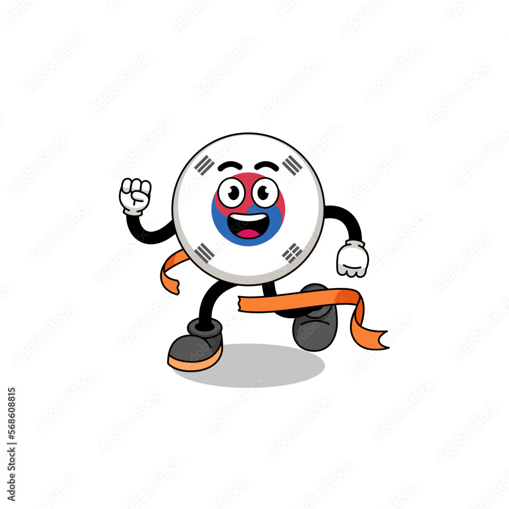 Mascot cartoon of south korea flag running on finish line Mascot cartoon of south korea flag running on finish line