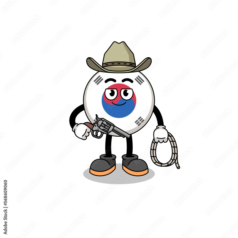 Character mascot of south korea flag as a cowboy Character mascot of south korea flag as a cowboy
