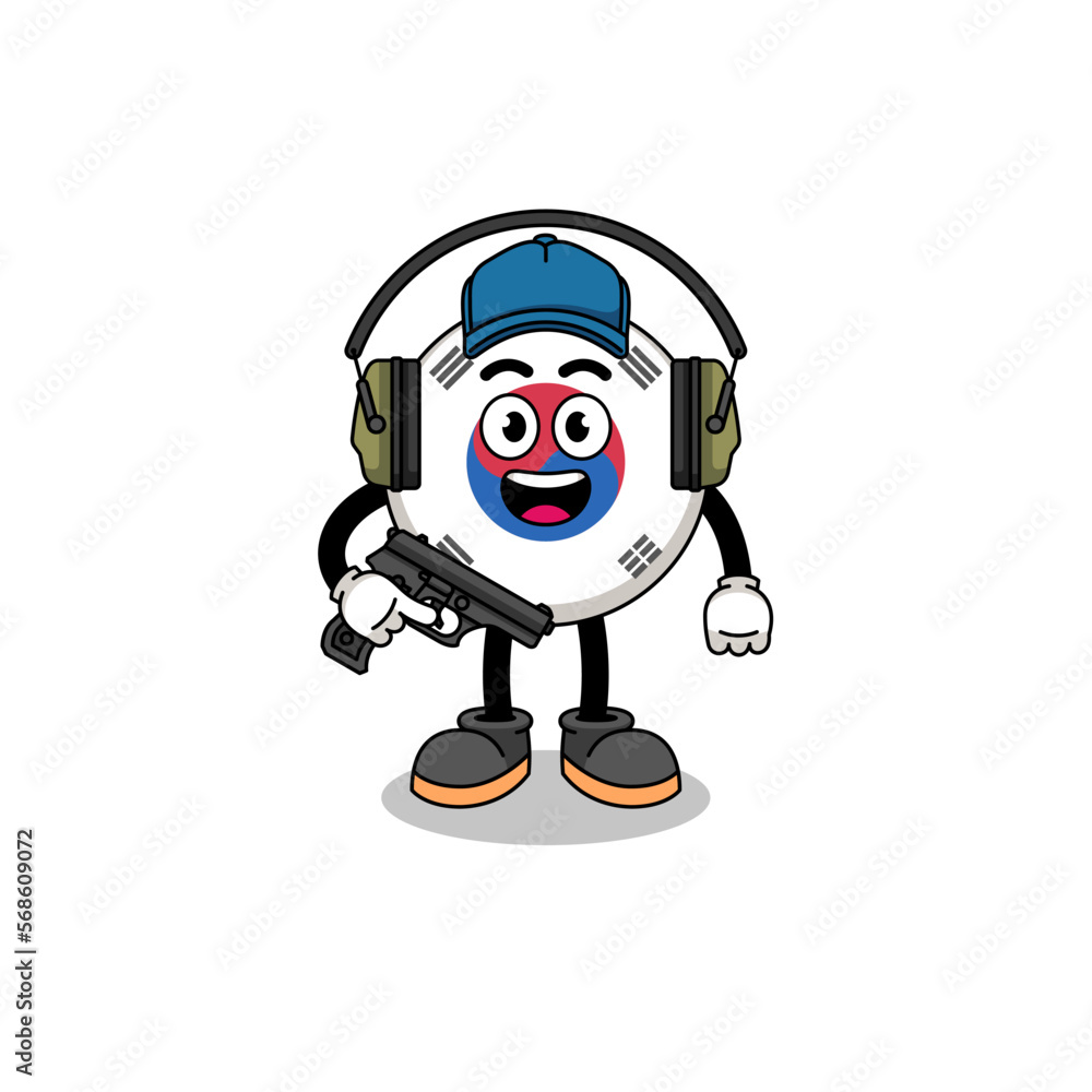 Character mascot of south korea flag doing shooting range Character mascot of south korea flag doing shooting range