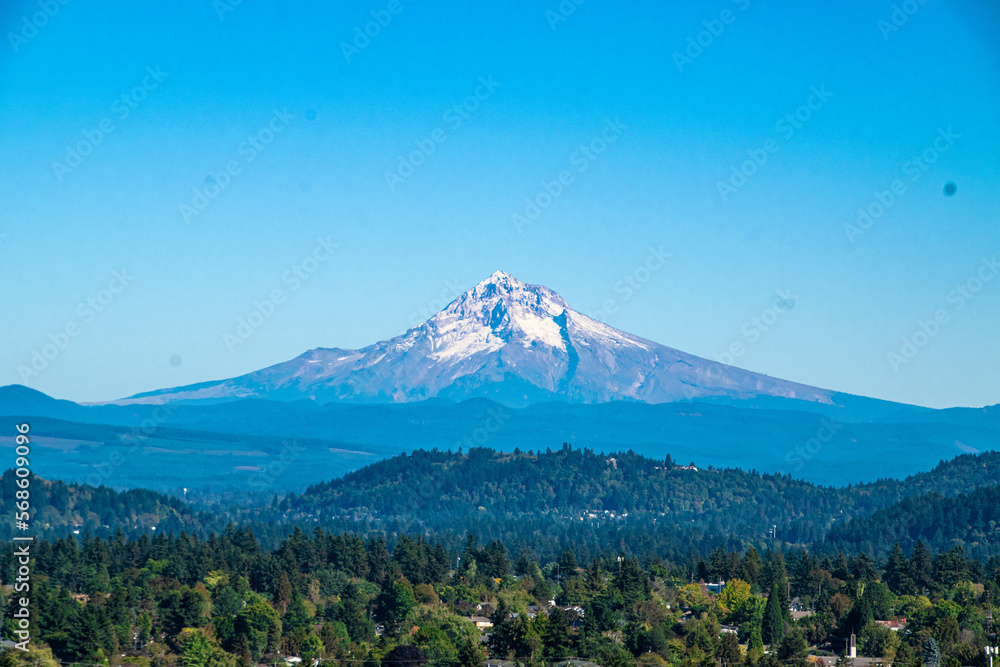 Mt. Hood and Forest with Blue Sky in Portland, OR