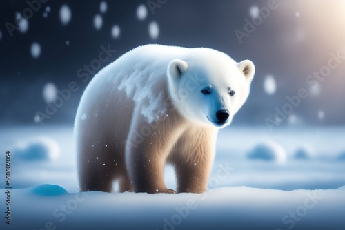 Un jeune ours polaire dans la neige - generative AI