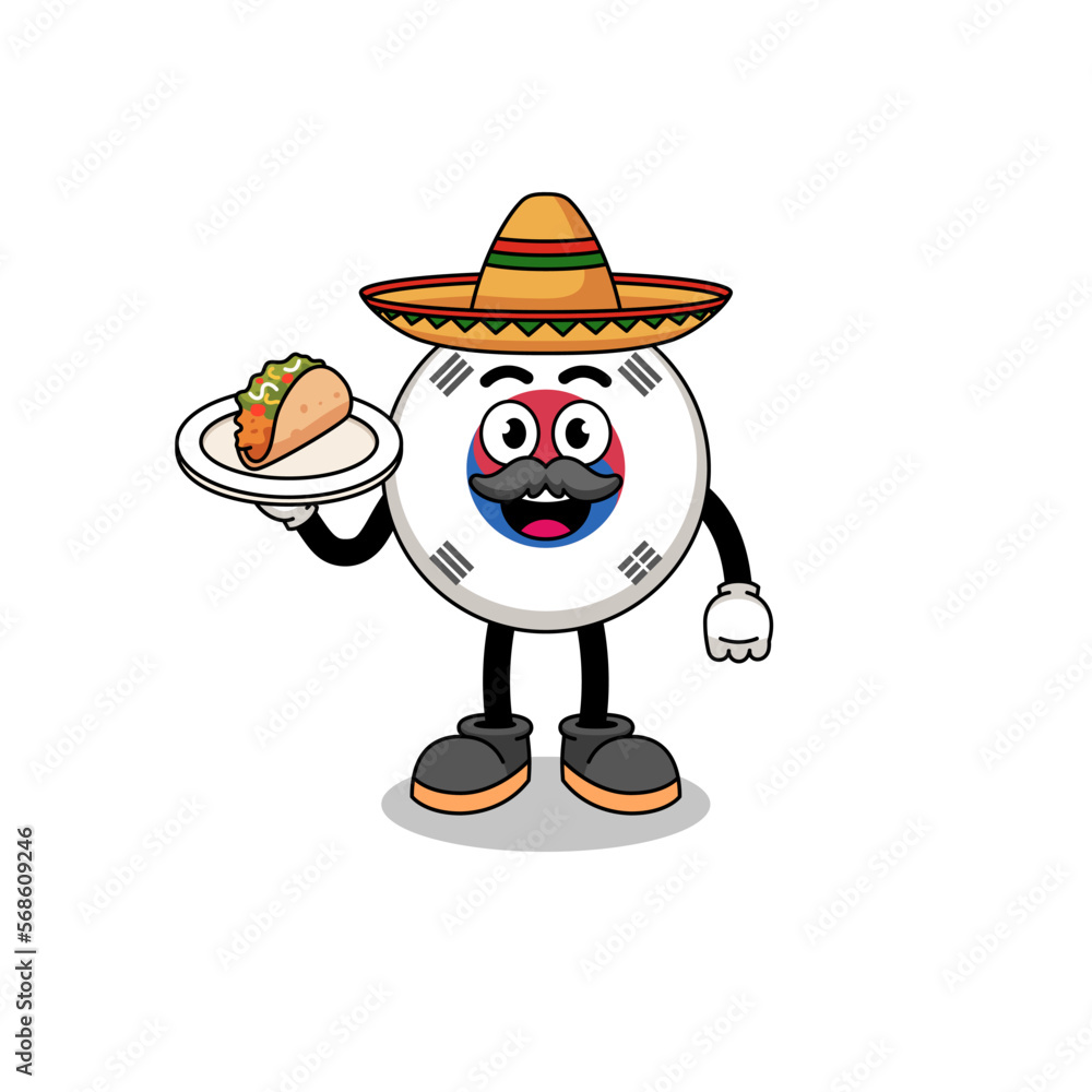 Character cartoon of south korea flag as a mexican chef Character cartoon of south korea flag as a mexican chef
