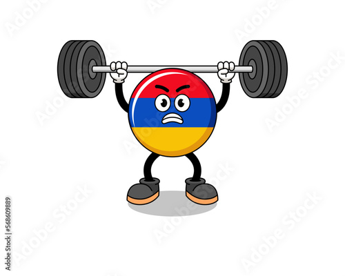 armenia flag mascot cartoon lifting a barbell