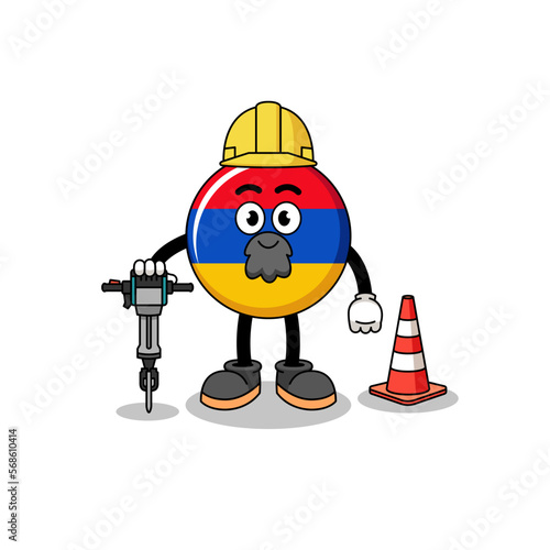 Character cartoon of armenia flag working on road construction