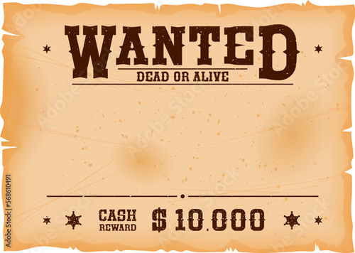 Western wanted banner, Wild West reward poster