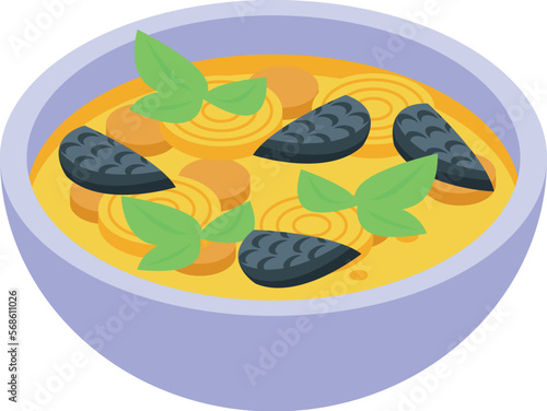 Seafood soup icon isometric vector. Food cuisine. Tart meat photo