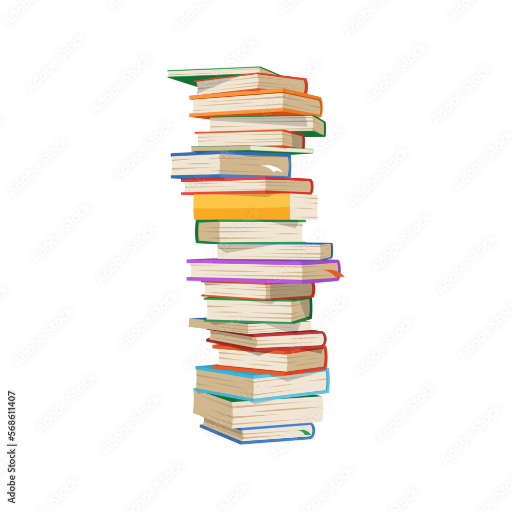 Pile of books isolated high stack of textbooks Pile of books isolated high stack of textbooks