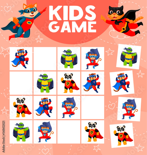 Sudoku riddle game with cartoon superhero animals