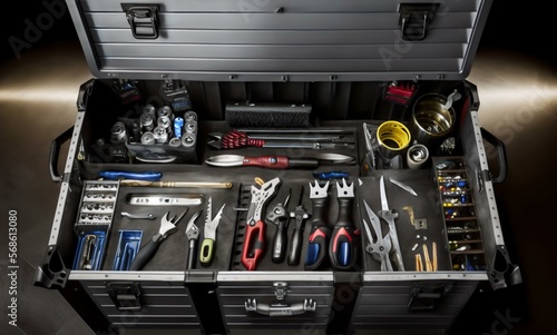 organised toolbox with various hand tools (AI Generated)