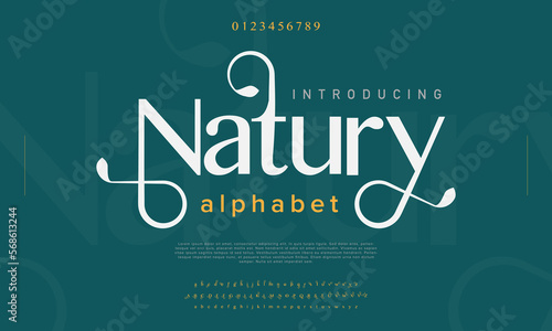 Natural abstract Fashion font alphabet. Minimal modern urban fonts for logo, brand etc. Typography typeface uppercase lowercase and number. vector illustration