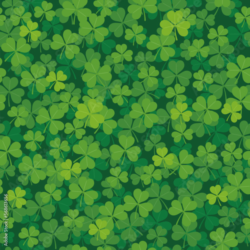 Vector Seamless Clover Background Illustration For St. Patrick’s Day. Horizontally And Vertically Repeatable.
