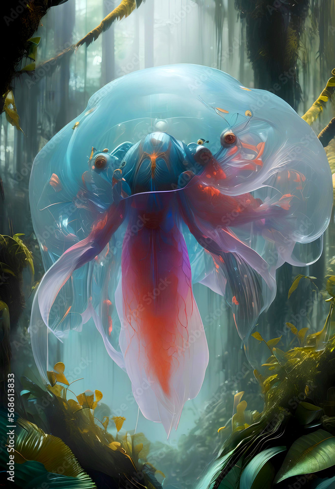 surreal jellyfish in the jungle