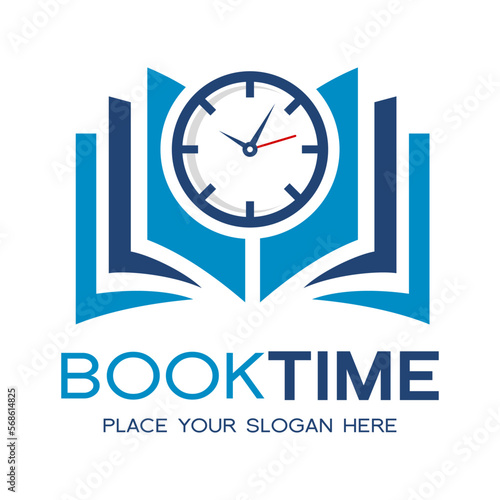Book Time vector logo template. This design use watch or clock symbol.