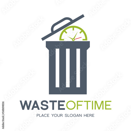 Waste of time vector logo template. This design use garbage and clock symbol.