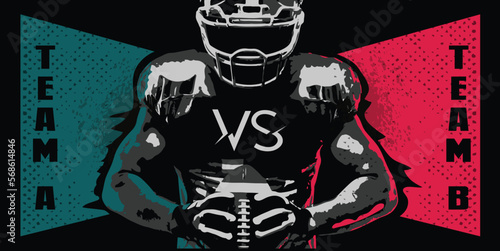 VECTORS. Large banner for an American Football Game. Invitation, flyer, ad, watch party, Super Bowl, red, midnight green, landscape mode, finals