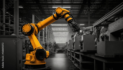Robotic Arm on Assembly Line. Generative AI.