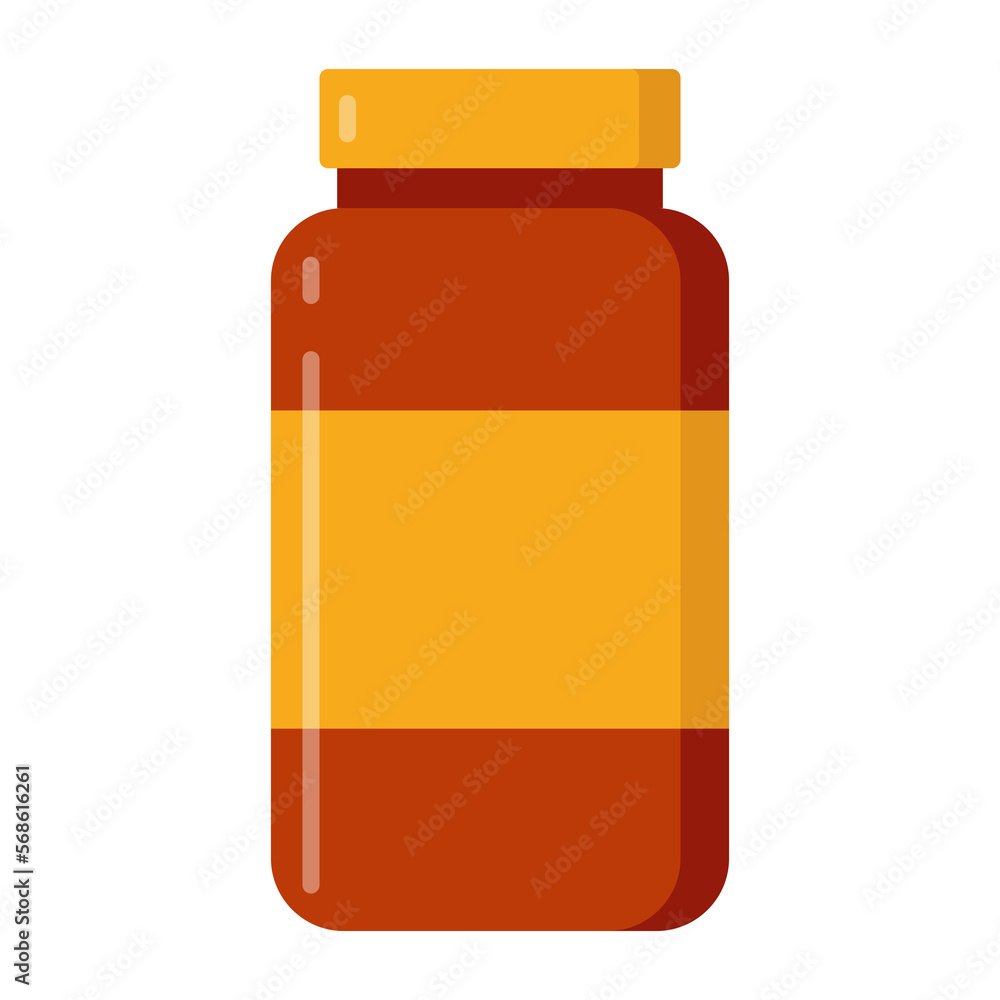 simple flat brown vitamin drug bottle with yellow lable simple flat brown vitamin drug bottle with yellow lable