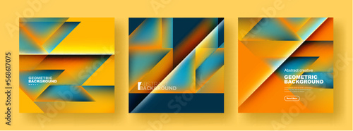 Set of abstract backgrounds - overlapping triangles with fluid gradients design. Collection of covers, templates, flyers, placards, brochures, banners