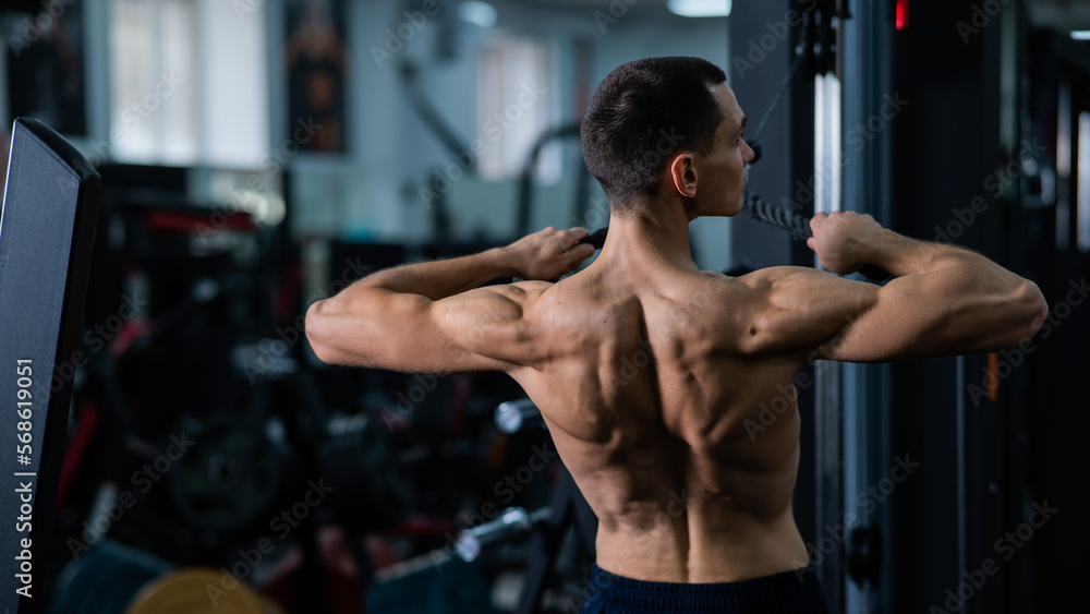 Man Thrust of the upper block to the chest in the gym.