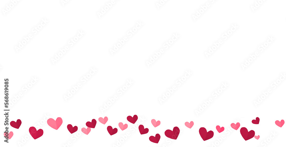 red and pink paper hearts on transparent background, flat lay. PNG image. Valentine's day background