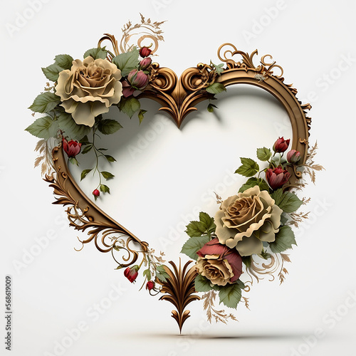 heart frame decorated with roses - space for writing, gift cards, invitation