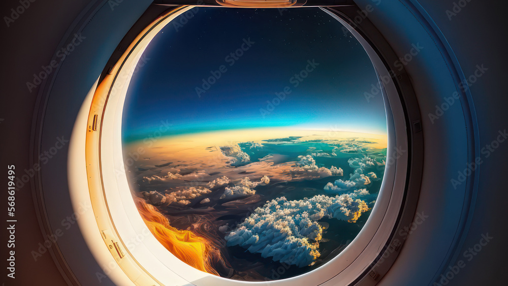 Amazing sky view from airplane window graphic illustration background. Generative ai. Amazing sky view from airplane window graphic illustration background. Generative ai.