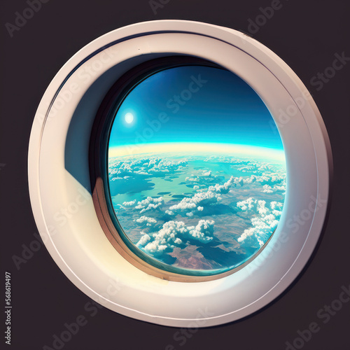 Amazing sky view from airplane window graphic illustration background. Generative ai. © ant