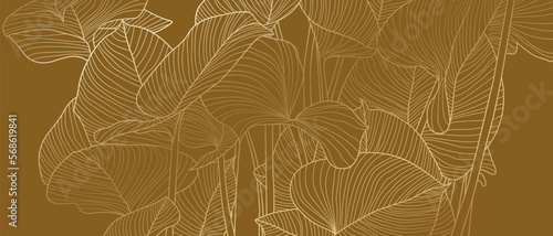 Luxury line art nature background vector design. Gold color pattern design for wallpaper, fabric and packaging.