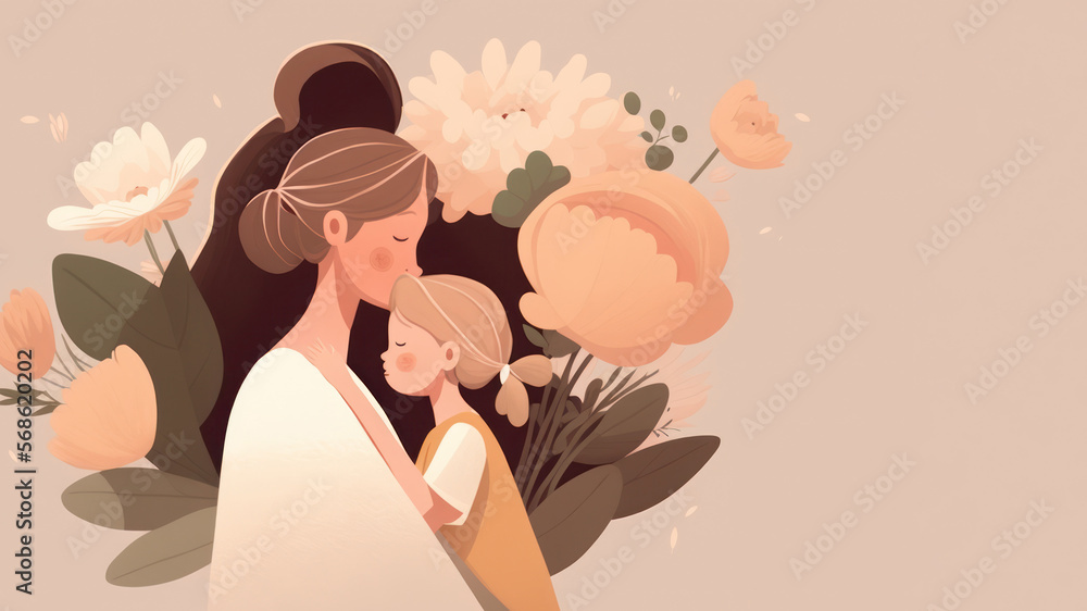 Hand drawn Mother day graphic illustration banner template copy space background. Generative ai. Hand drawn Mother day graphic illustration banner template copy space background. Generative ai.